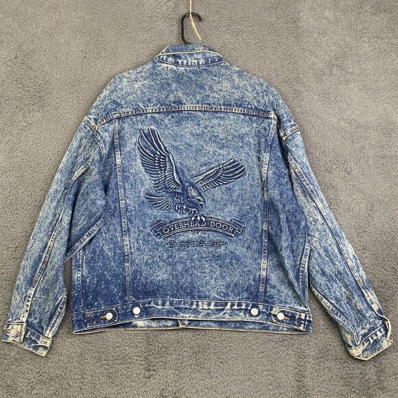 Tyca Embossed Denim Acid Wash Trucker Jacket Eagle Made in USA Size Large - Picture 11 of 13